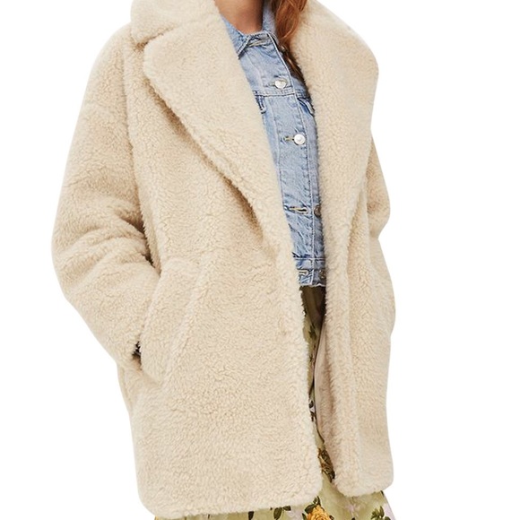 TopShop petite borg Cocoon Coat Jacket cream color - Picture 7 of 7